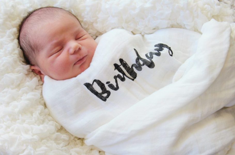Sweet baby boy wrapped in the BATZkids “My First” USA Baby Holiday Milestone BlanketTM