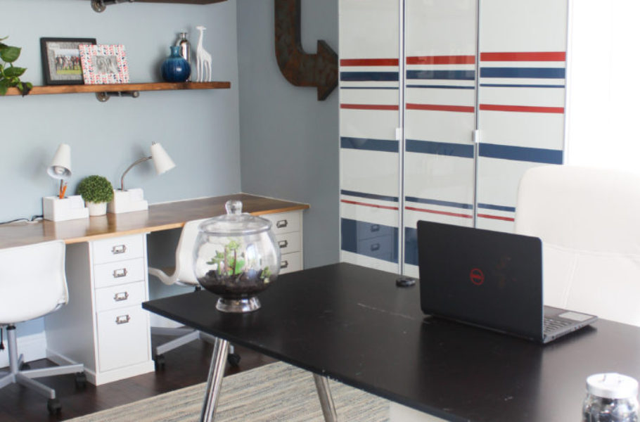 DIY Painted Cabinets with Asymmetrical Stripe
