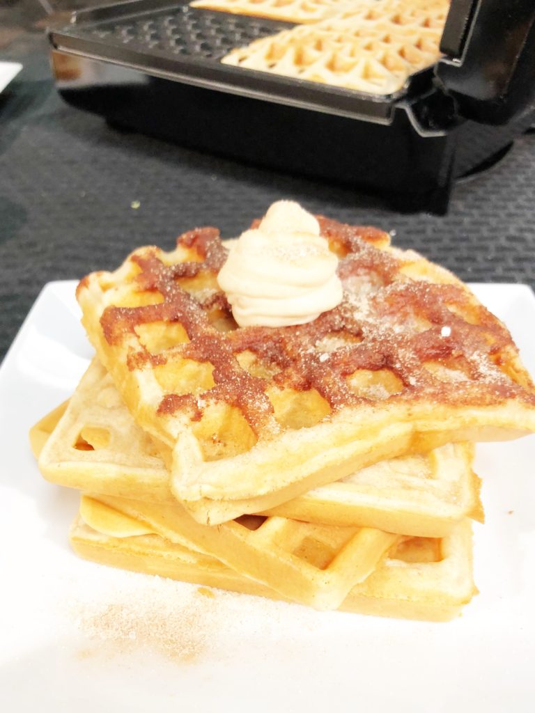 Churro Waffles with Cinnamon Cream Cheese Topping: Waffles for Every Meal!